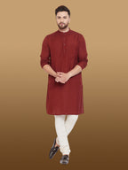 Even Apparels Men's Pure Cotton Maroon Kurta | Grocsy