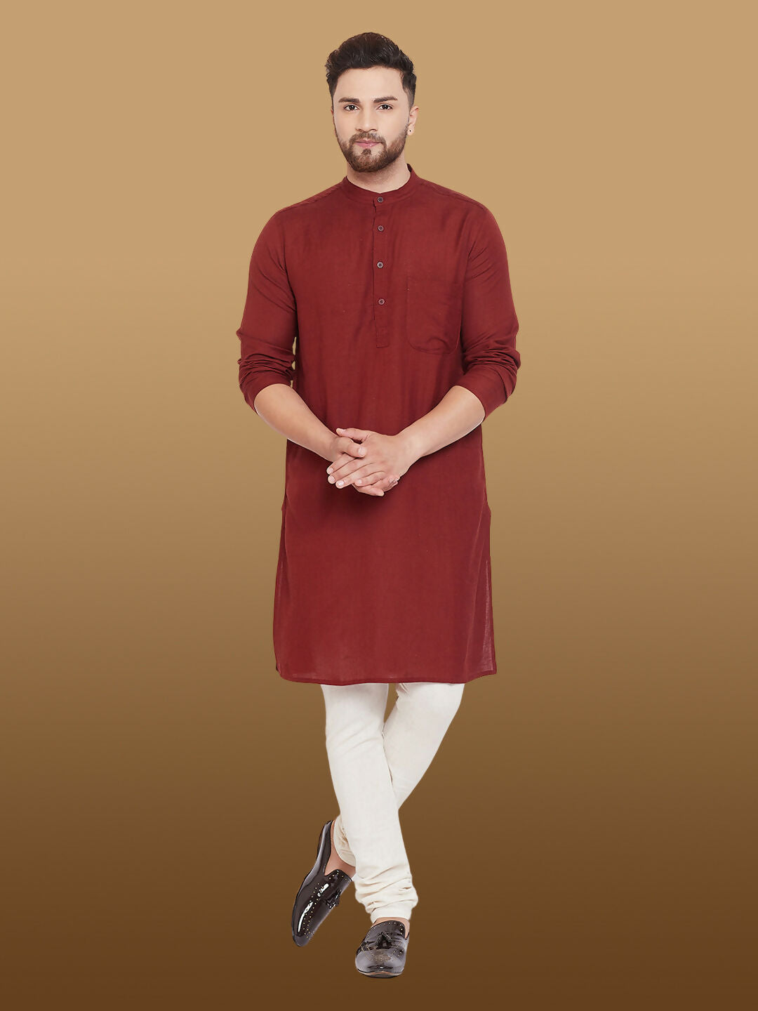 Even Apparels Men's Pure Cotton Maroon Kurta | Grocsy