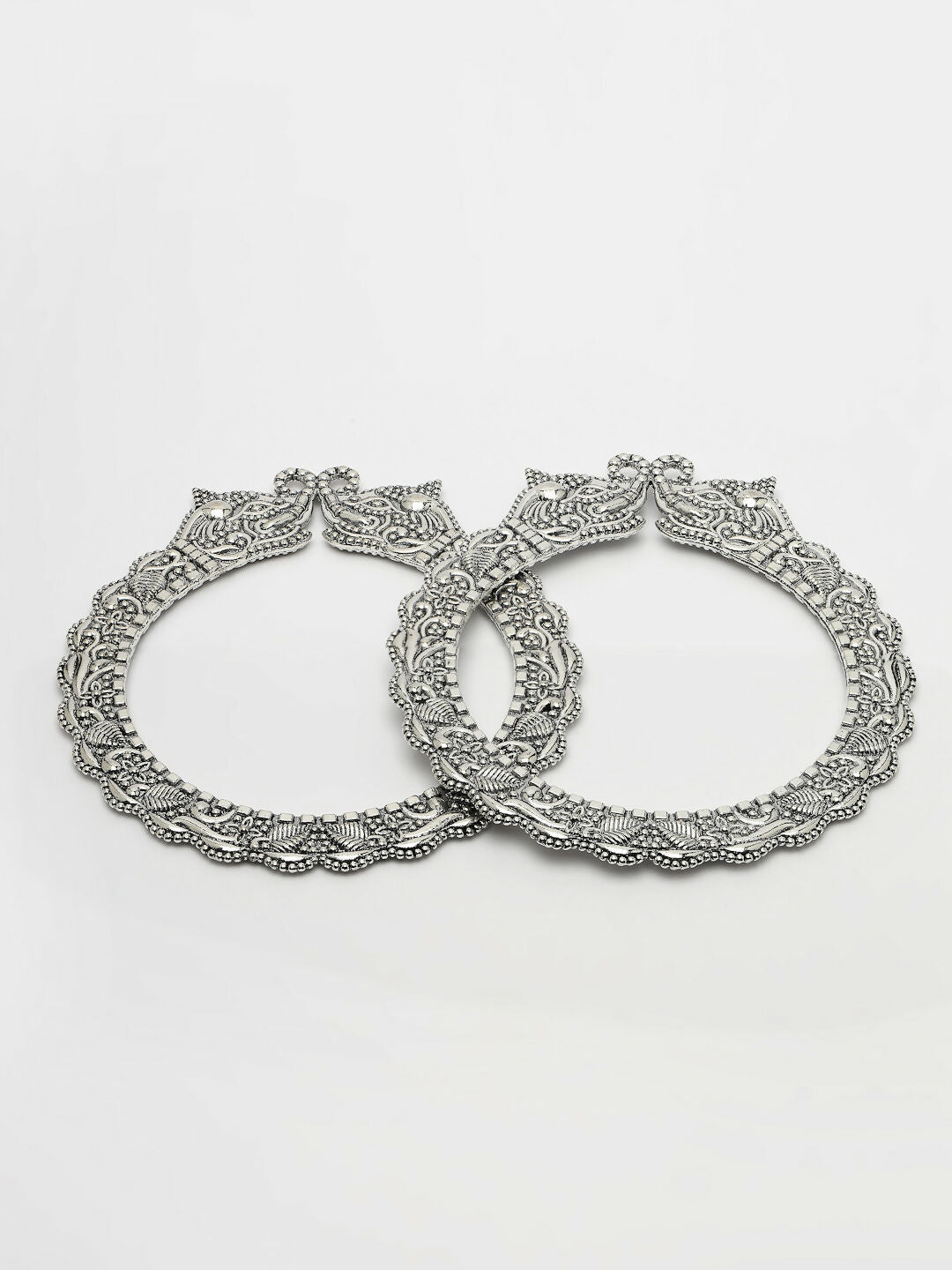 NVR Women's Set of 2 Silver-Toned German Silve Oxidised Elephant Design Handcrafted Bangles