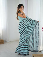 Sea Green Chinon Designer Digital Printed,Mirror Cut Work Saree - Manvika | Grocsy