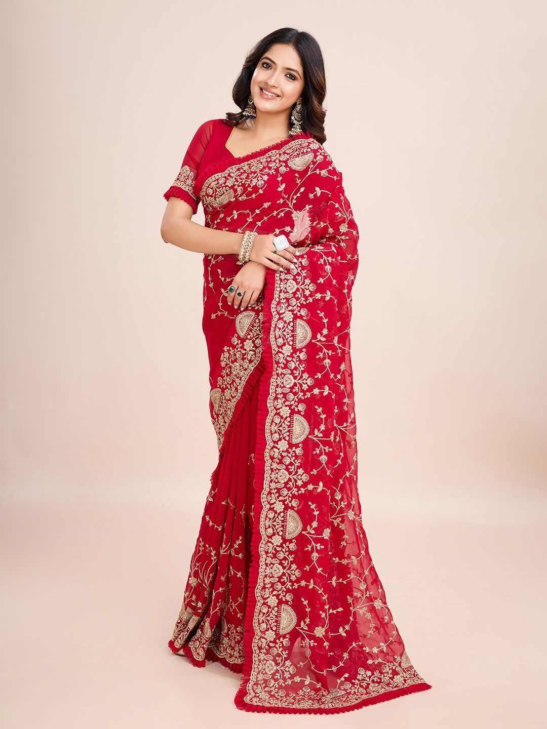 kasee Floral Embroidered Pure Georgette Ready to Wear Saree | Grocsy