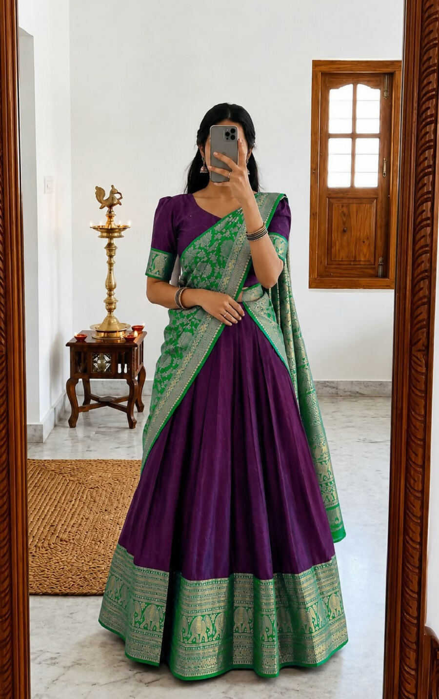 Teeya Creation Wine Traditional Lehenga Choli Set Featuring Intricate Purple and Gold Zari Detailing | Grocsy