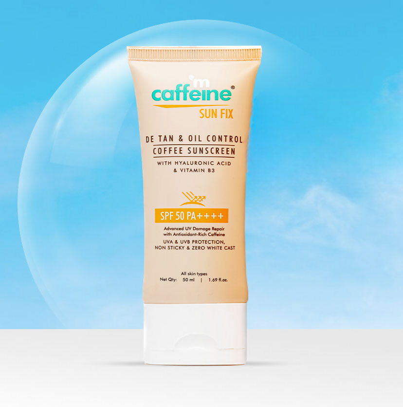 mCaffeine Sun Fix Detan & Oil Control Coffee Sunscreen SPF 50 PA++++, Lightweight & No White Cast | Grocsy