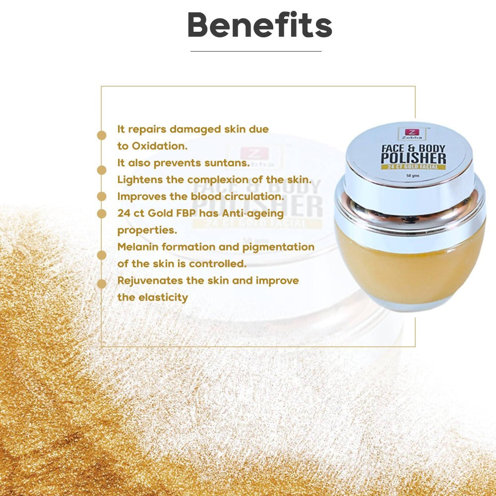 Zobha Face & Body Polisher 24 Ct Gold Facial Gel | Grocsy