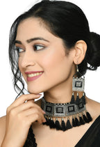 Mominos Fashion Johar Kamal Oxidised Silver-Plated Brass Finish Tassel Work Handicraft Choker For Women (Black) | Grocsy