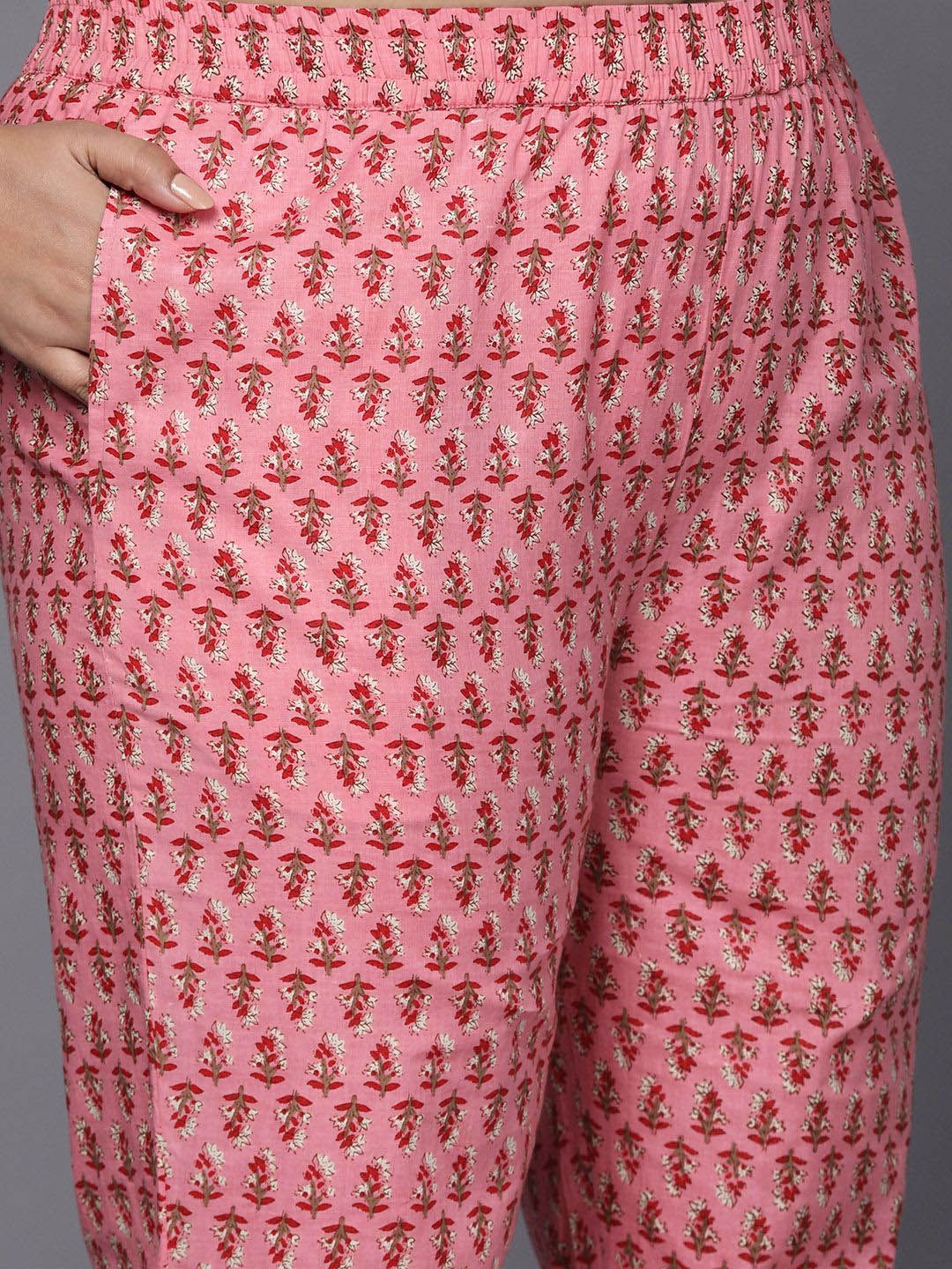 Sztori Plus Size Floral Printed Gotta Patti Cotton Straight Kurta & Trousers With Dupatta | Grocsy