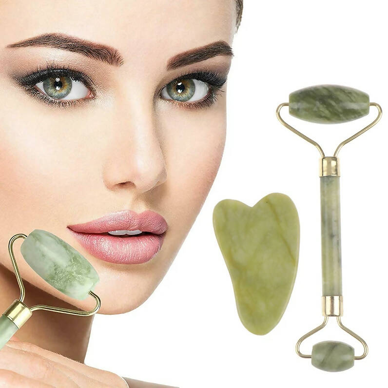 Favon Pack of Facial Roller & Gua Sha for Face, Neck Toning, Firming and Serum Application | Grocsy