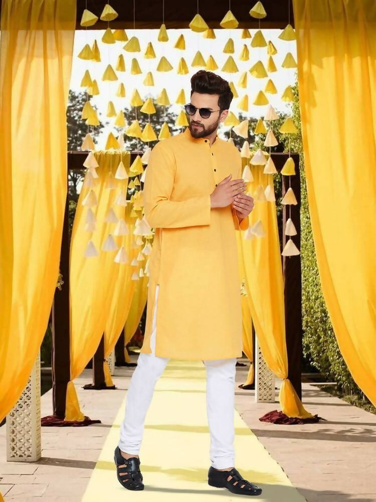 Even Apparels Pure Cotton Yellow Kurta - Yellow | Grocsy