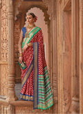 Maroon Silk Geometric Printed Saree With Unstitched Blouse Piece - Aanchal | Grocsy
