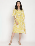 Ahalyaa Women Lime Green & Off White Floral Printed Flared Sleeves Floral Kaftan Kurta | Grocsy