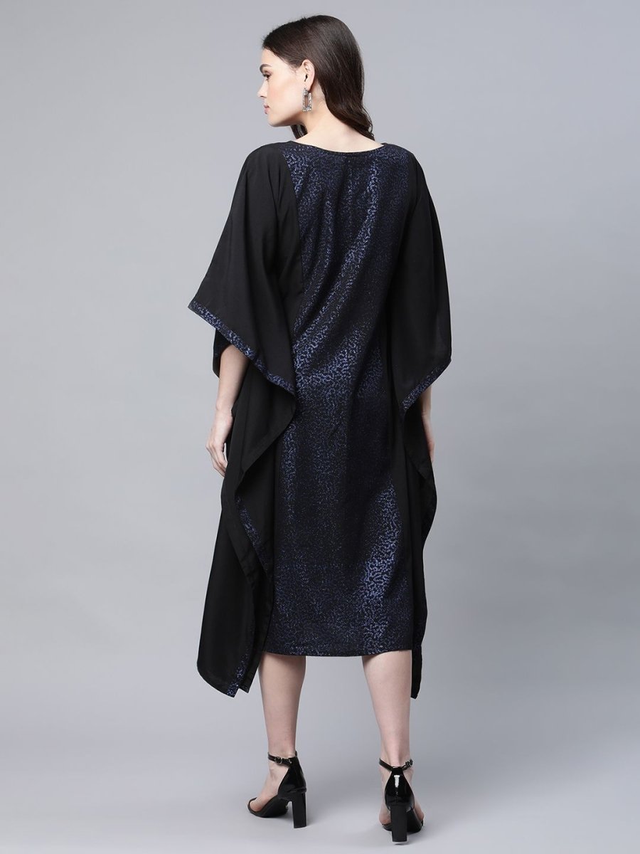 Ahalyaa Women Black Crepe Glitter Printed Kaftan Kurta | Grocsy