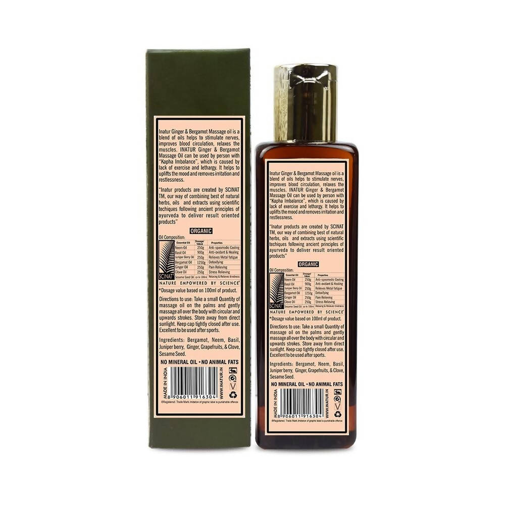 Inatur Ginger & Bergamot Invigorating Massage Oil | Grocsy