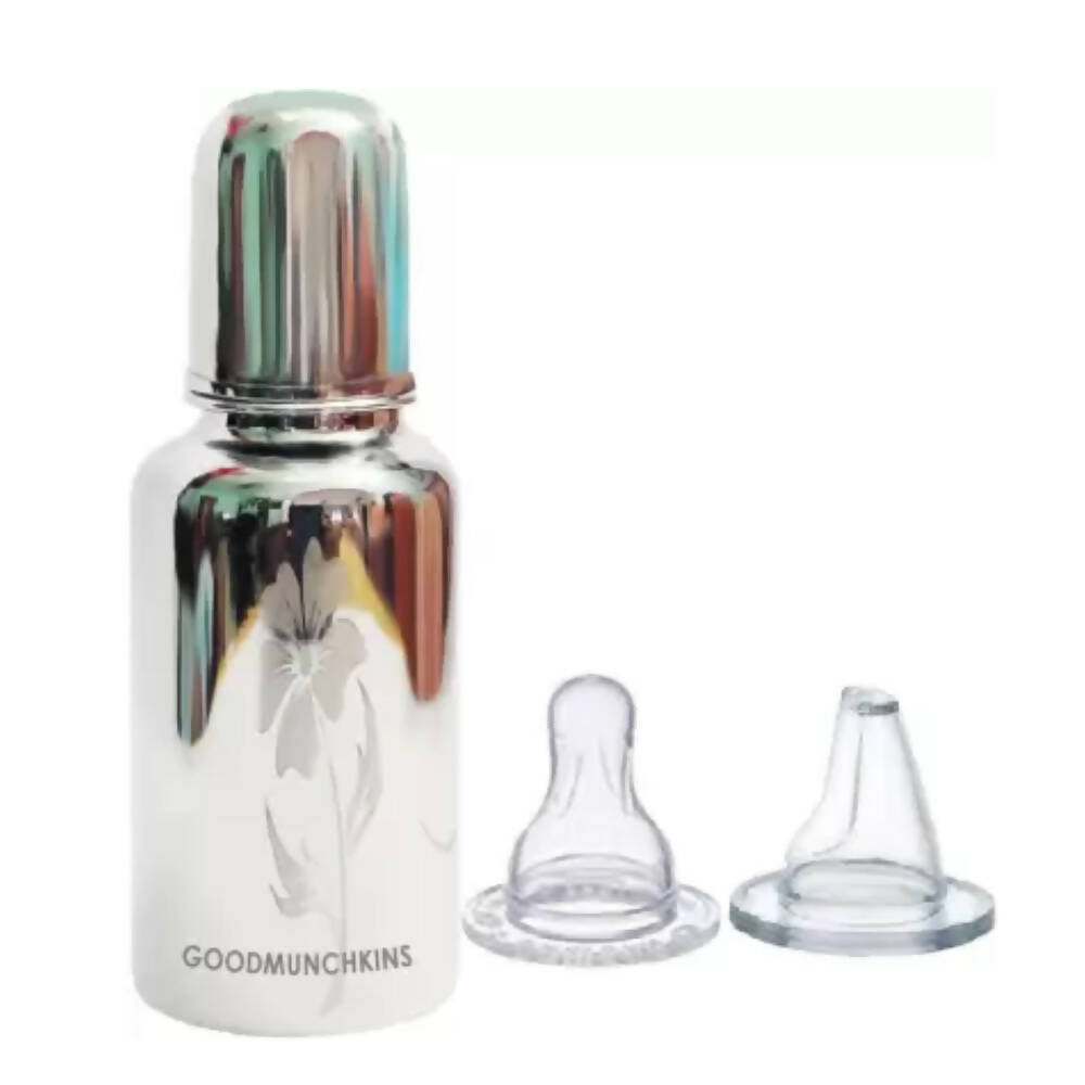 Goodmunchkins Stainless Steel Feeding Rustfree Bottle with 2 Anti Colic Silicone Nipple For Kids 220 ml | Grocsy
