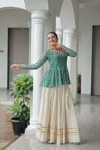 Teeya Creation Green And White Colour Cotton Printed Navratri Lehenga Choli | Grocsy