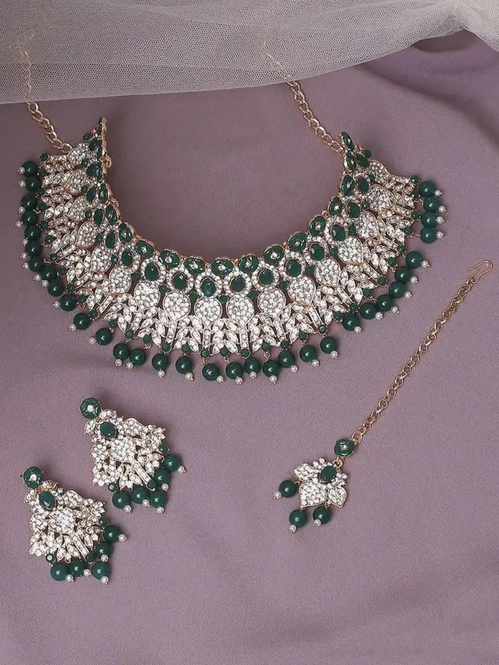 Jewel City Beads Choker Necklace Set with Earrings for Women – Silver-Tone Bridal & Party Wear Jewelry | Grocsy
