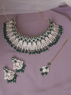 Jewel City Beads Choker Necklace Set with Earrings for Women – Silver-Tone Bridal & Party Wear Jewelry | Grocsy