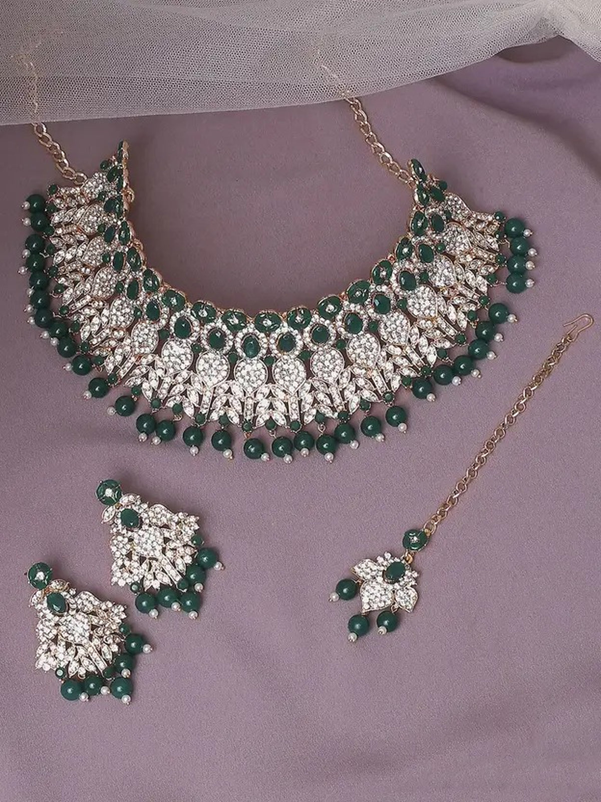 Jewel City Beads Choker Necklace Set with Earrings for Women – Silver-Tone Bridal & Party Wear Jewelry | Grocsy