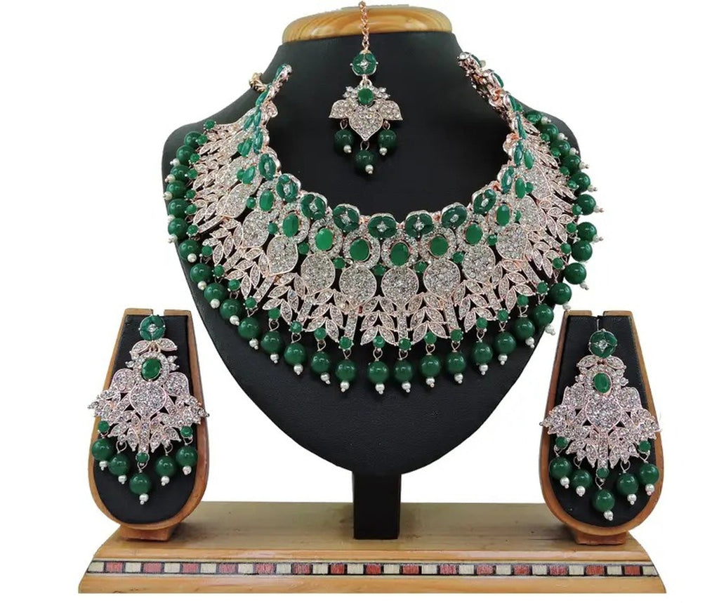 Jewel City Beads Choker Necklace Set with Earrings for Women – Silver-Tone Bridal & Party Wear Jewelry | Grocsy
