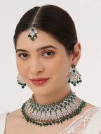 Jewel City Beads Choker Necklace Set with Earrings for Women – Silver-Tone Bridal & Party Wear Jewelry | Grocsy