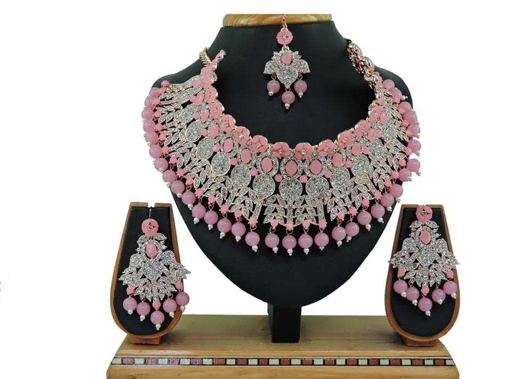 Jewel City Beads Choker Necklace Set with Earrings for Women – Silver-Tone Bridal & Party Wear Jewelry | Grocsy