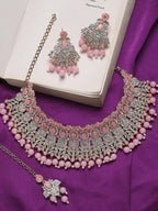 Jewel City Beads Choker Necklace Set with Earrings for Women – Silver-Tone Bridal & Party Wear Jewelry | Grocsy