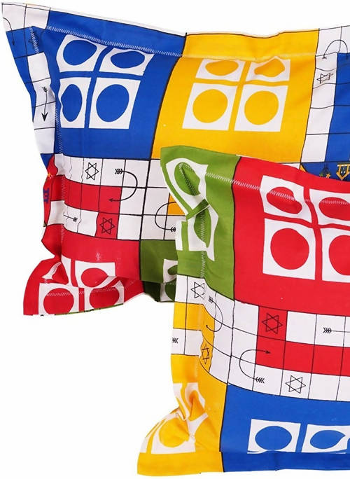 Vamika Printed Cotton White Bedsheet With Multicolor Ludo Design Bedsheet With Pillow Covers (LEOC_LUDO_BLACK) | Grocsy