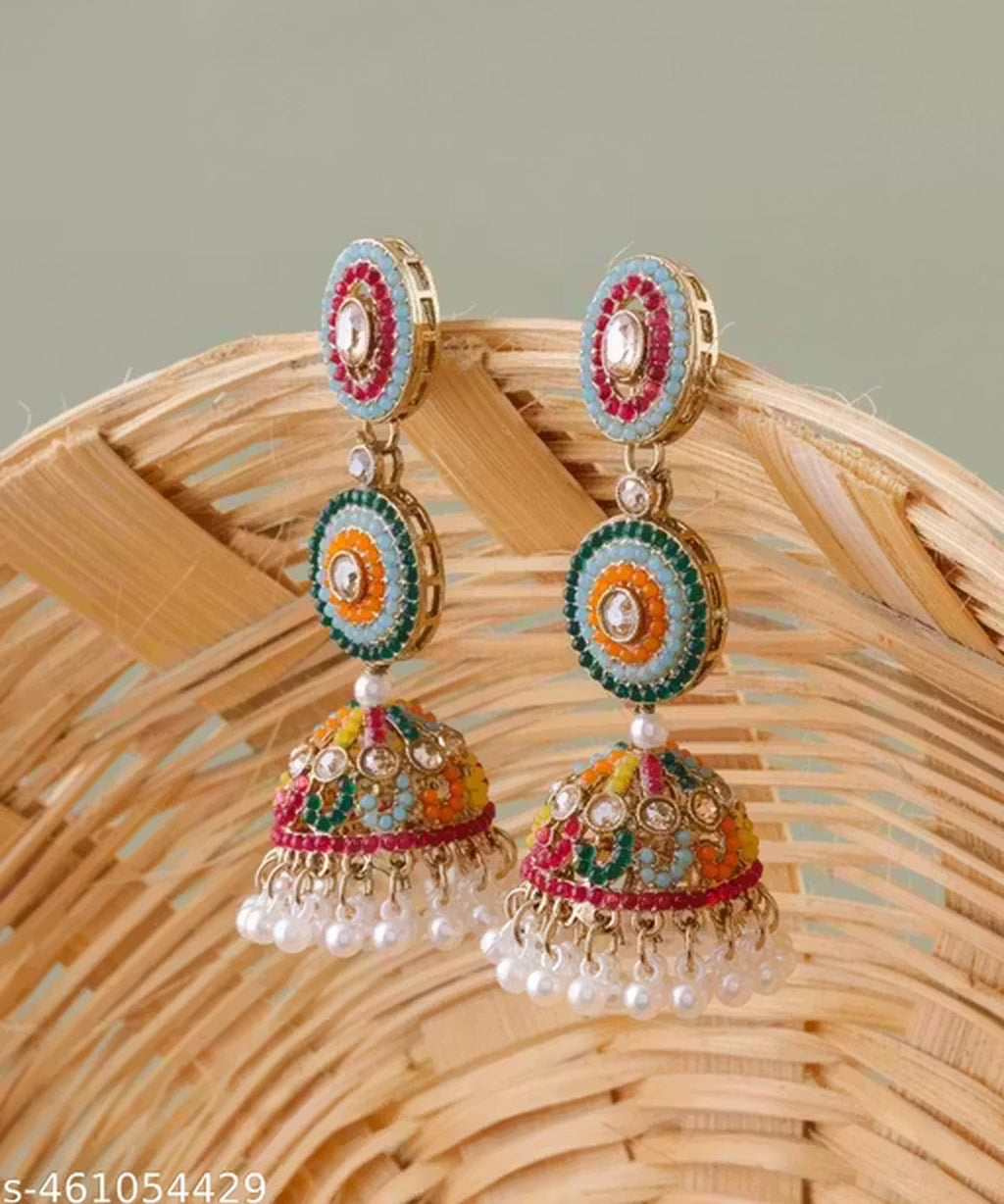 Jewel City Vibrant Multicolor Traditional Jhumka Earrings for Women & Girls | Handcrafted Ethnic Gold-Plated Dangler Jewelry | Grocsy