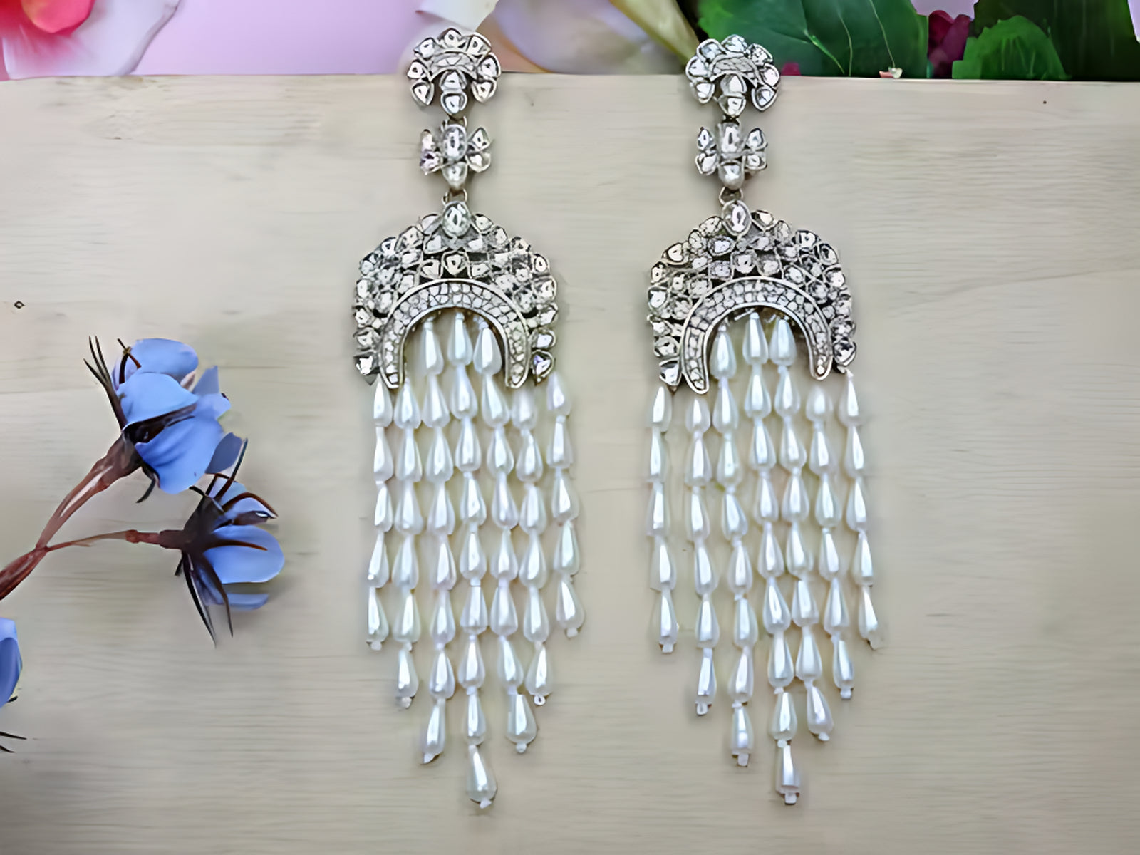 Jewel City Elegant Kundan & Pearl Long Chandelier Earrings for Women & Girls | Traditional Gold-Plated Indian Wedding Jewelry | Grocsy