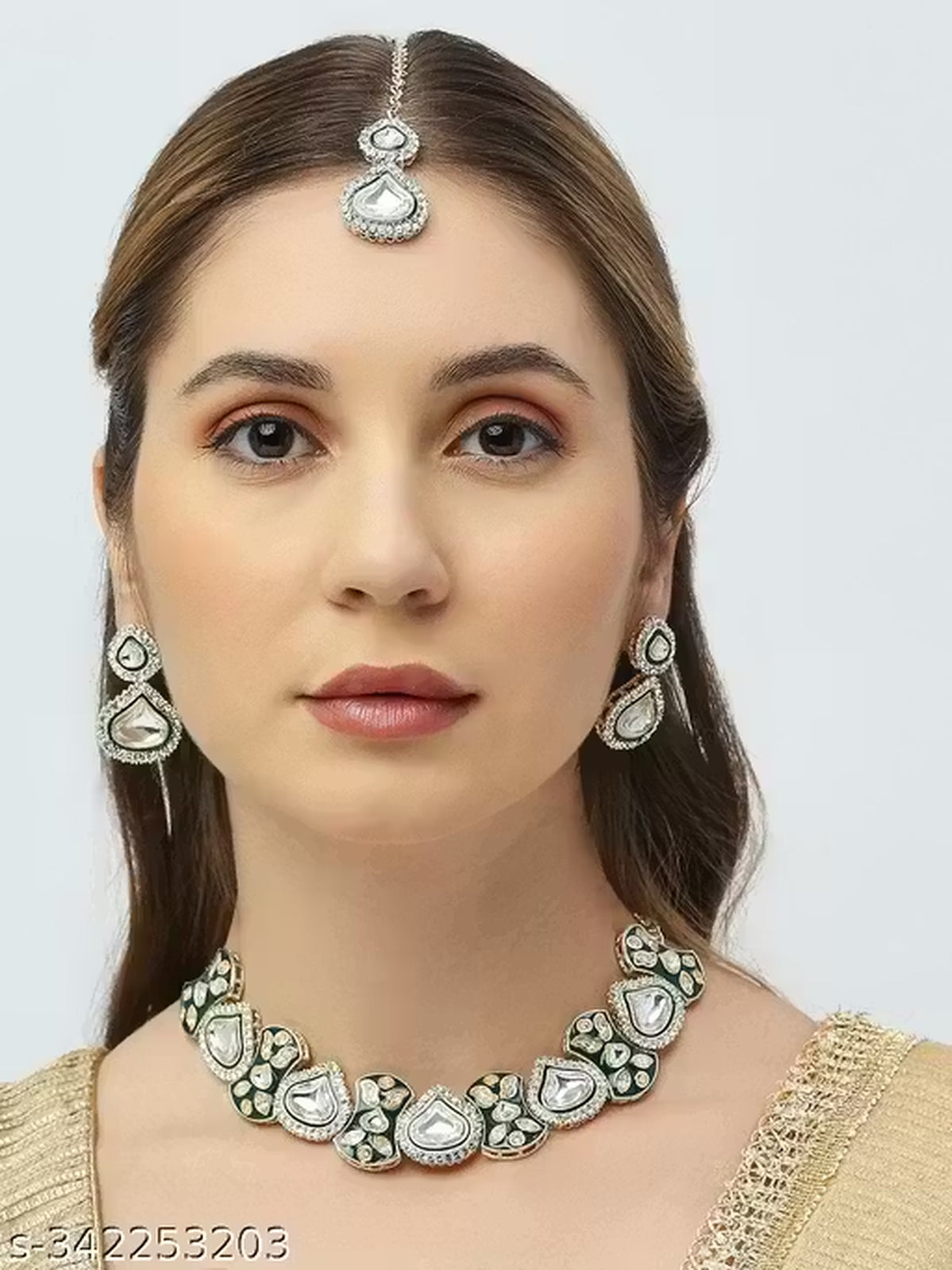 Jewel City Royal Kundan Choker Necklace Set with Earrings & Maang Tikka | Traditional Bridal & Festive Jewelry for Women | Grocsy