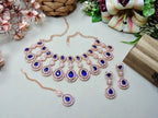 Jewel City Rose Gold-Plated Necklace Set with Earrings & Maang Tikka for Women – Sparkling Bridal Party Jewelry | Grocsy