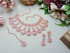 Jewel City Rose Gold-Plated Necklace Set with Earrings & Maang Tikka for Women – Sparkling Bridal Party Jewelry | Grocsy