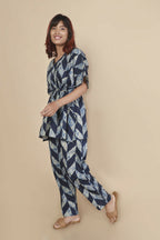 Breathables Women’S Loungewear Kaftan Cotton Blue Abstract Print Co-Ord Set | Grocsy
