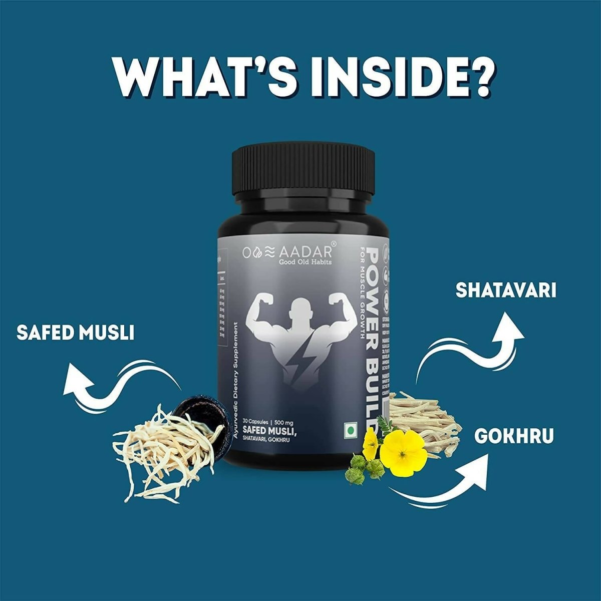Aadar Power Build Safed Musli, Gokhru, Shatavari Capsules | Grocsy