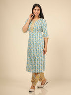 Aramya White Soft Cotton Floral Print Straight Kurta Set for Women | Grocsy