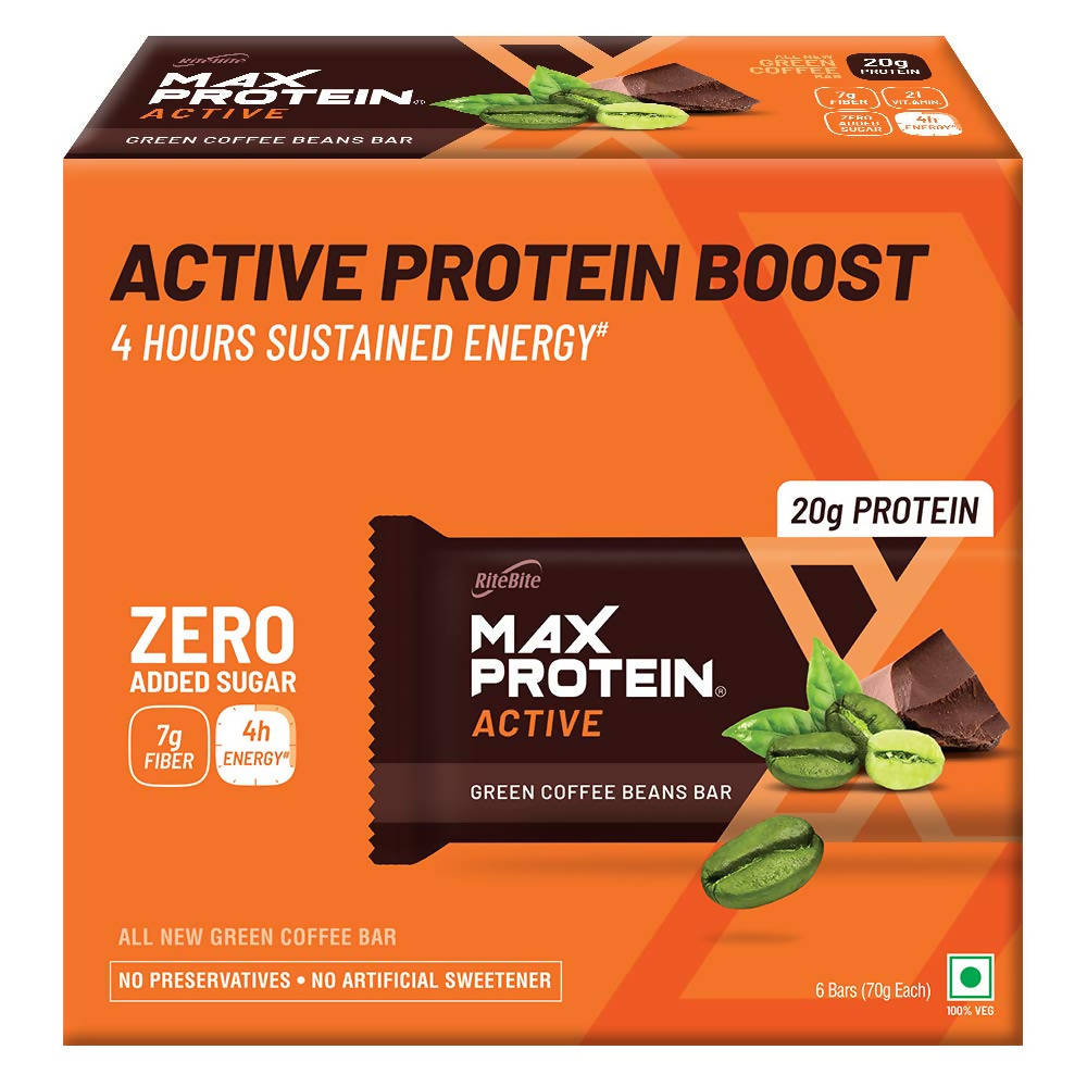 RiteBite Max Protein Active Green Coffee Beans Bar | Grocsy