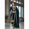 Teeya Creation Teal Color Velvet Fabric Designer Embroidery Work Suit | Grocsy