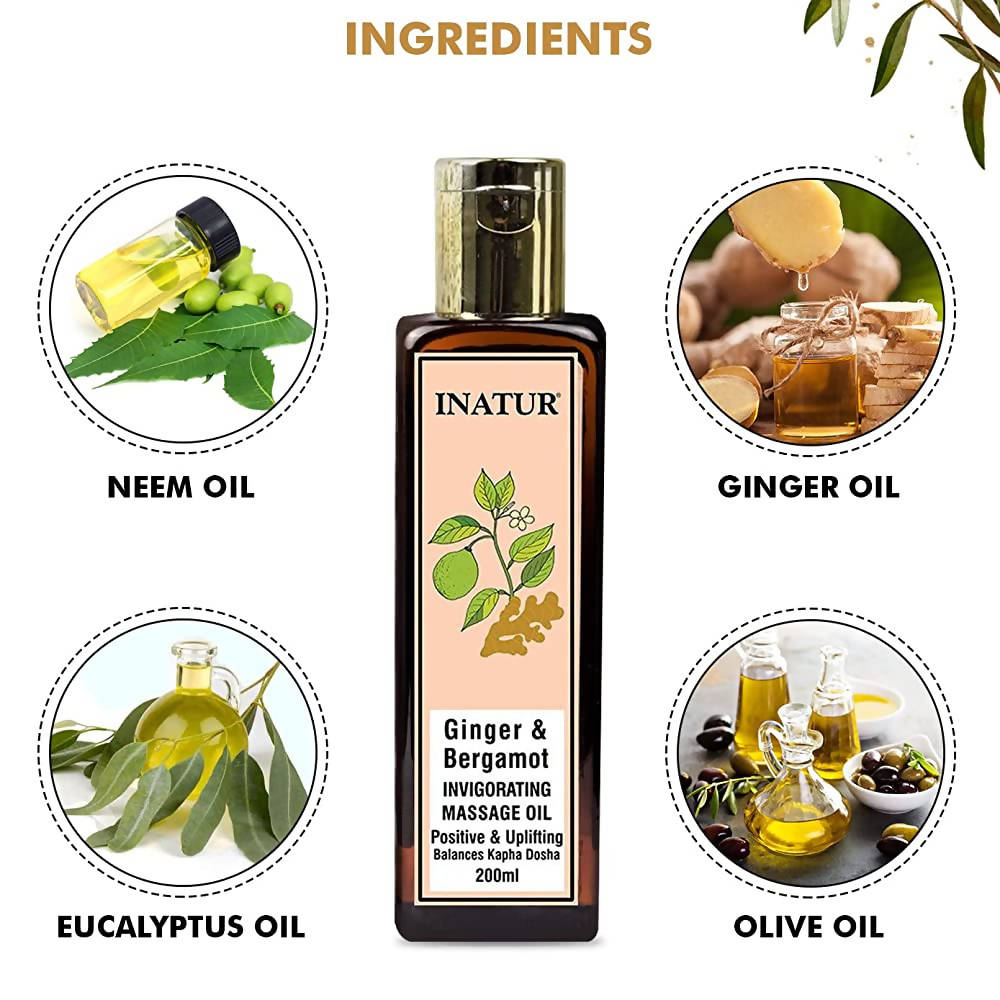 Inatur Ginger & Bergamot Invigorating Massage Oil | Grocsy