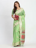 Shree Shyam Fashion Linen Cotton Light Green Saree | Grocsy