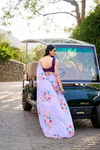 Vastranavya Lavender Weightless Marble Printed & Pearl Lace Border Saree with Unstitched Blouse | Grocsy