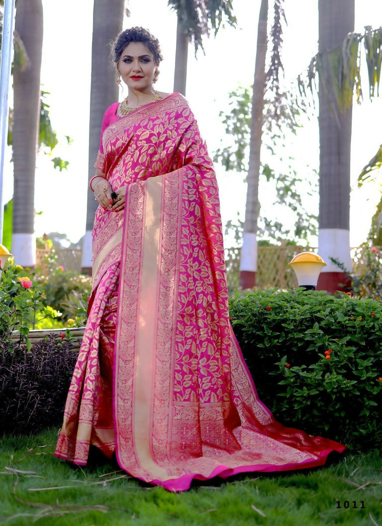 Partywear Designer Pink Banarasi Silk Fancy Saree - Starwalk | Grocsy