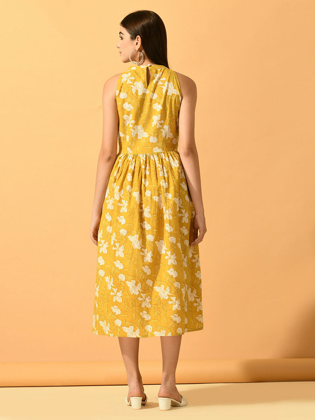 Myshka Women's Yellow Fit and Flare Party Dress | Grocsy