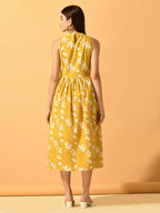 Myshka Women's Yellow Fit and Flare Party Dress | Grocsy