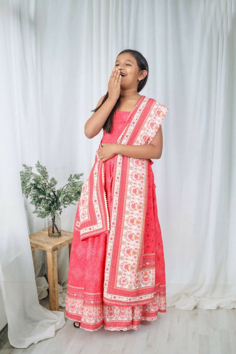 Aayaa Designer Printed Chinon Crochet Sequance Kids Lehenga Choli - Pink | Grocsy
