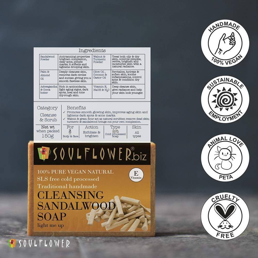 Soulflower Cleansing Sandalwood Soap | Grocsy