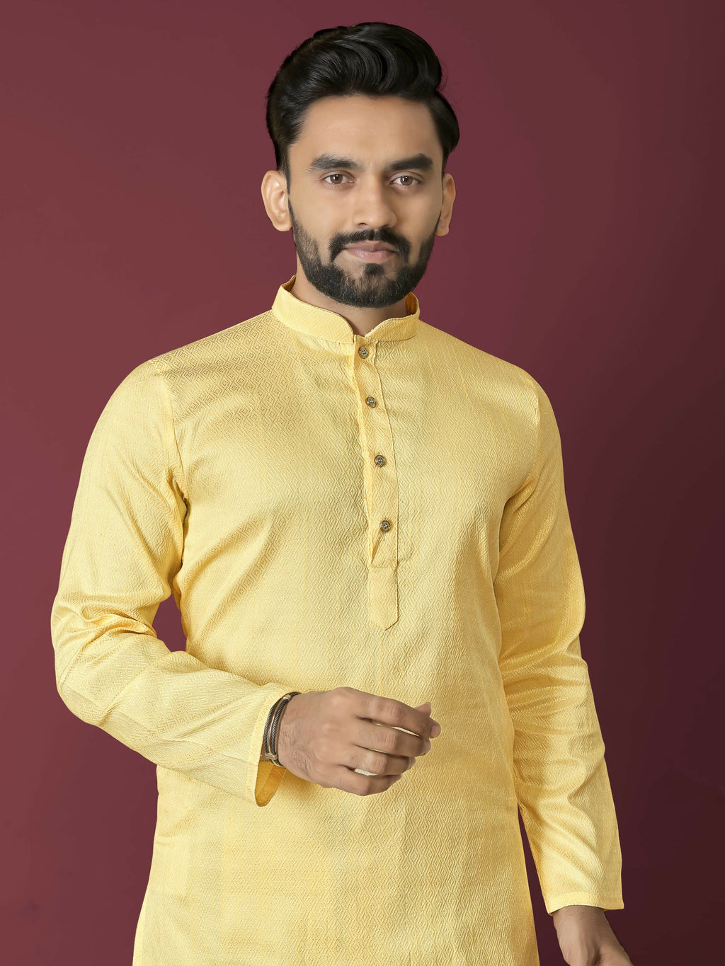 Anaita Yellow Solid Soft Jacquard Silk Straight Kurta | Grocsy