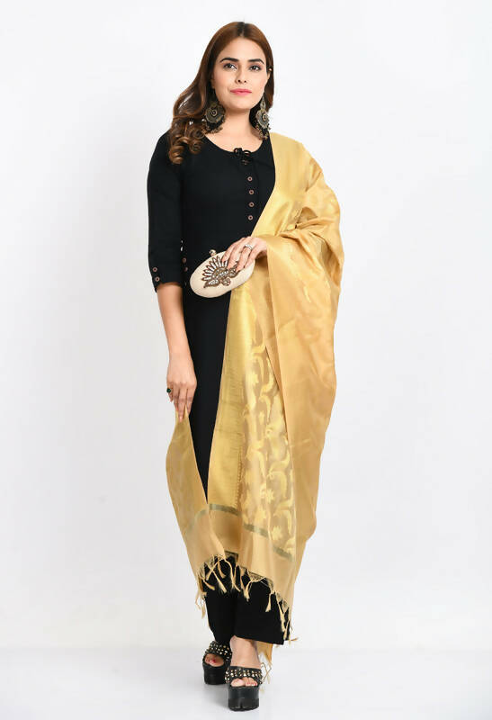Mominos Fashion Moeza Women's Banarsi Silk Floral Woven Design Golden Dupatta | Grocsy