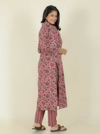Aramya Straight Linen Cotton Floral Print Women's Kurta Set - Grey | Grocsy