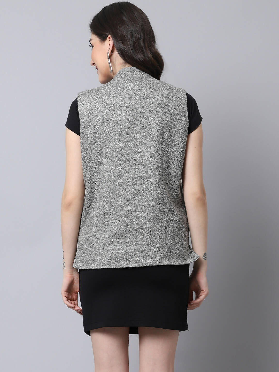 Even Apparels Grey Pure Wool Open Front Women's Waistcoat | Grocsy