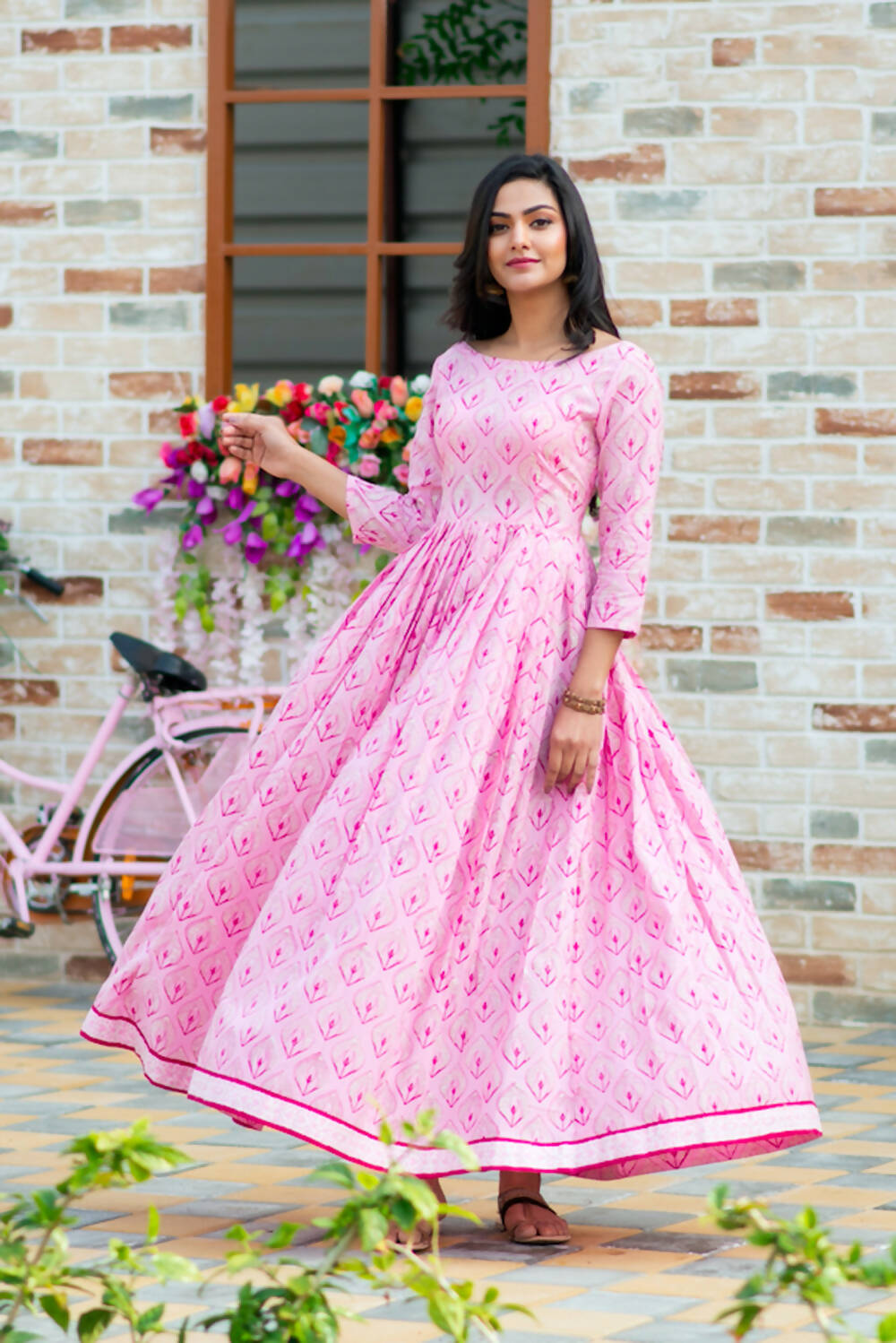 Partywear Designer Digital Printed Light pink Pure Maslin Gown - Anbazaar | Grocsy