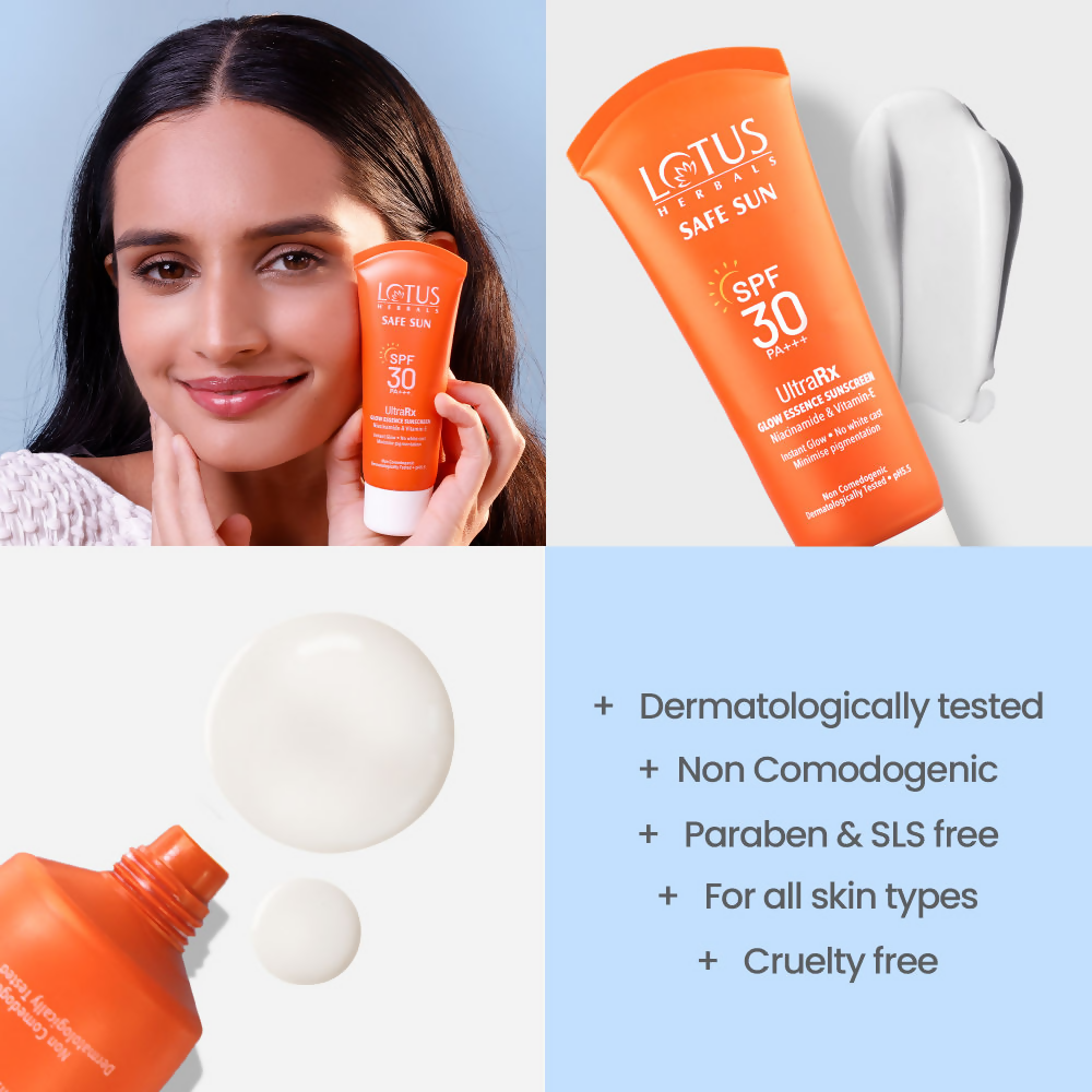 Lotus Herbals Safesun Ultrarx Glow Essence Sunscreen SPF 30 PA++++ | Grocsy